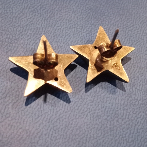 Vintage 925 Silver Puffy Star Earrings - Picture 2 of 7